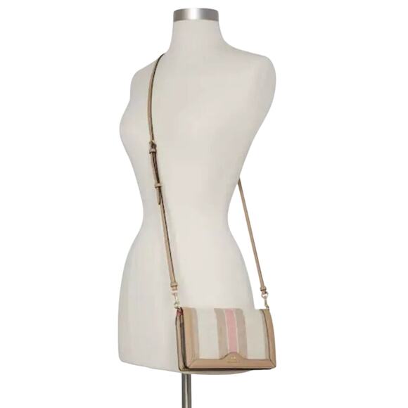 COACH ANNA FOLDOVER CLUTCH CROSSBODY IN SIGNATURE JACQUARD W/ STRIPES PINK TAFFY - Picture 4 of 7